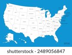 US map. American infographics template, with separated states and state names. Vector illustration.