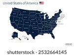 US map. American infographics template, with separated states and state names. Vector illustration.