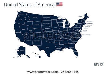 US map. American infographics template, with separated states and state names. Vector illustration.