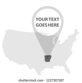 US Map - ARKANSAS with Location Pin on it.