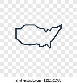 US map concept vector linear icon isolated on transparent background, US map concept transparency concept in outline style