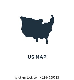 US map icon. Black filled vector illustration. US map symbol on white background. Can be used in web and mobile.