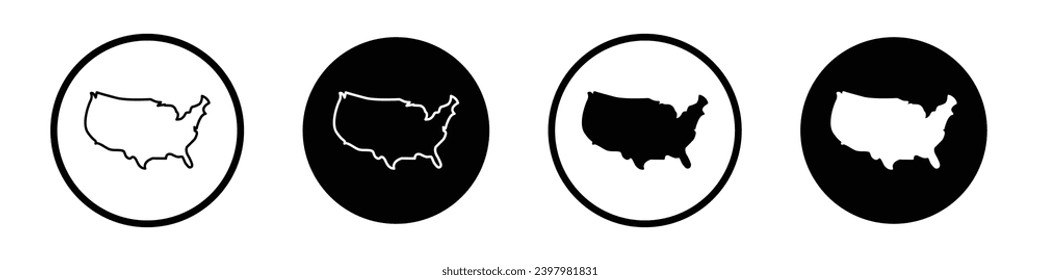 US map icon set. usa country simple map vector symbol. united states of america sign in black filled and outlined style.