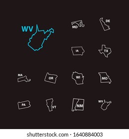 Us Map Icons Set. Journey And Us Map Icons With Usa Map, View And Lowa. Set Of Missouri For Web App Logo UI Design.