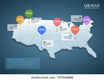 US Map Infographics design vector template illustration. Template for diagram, graph, presentation and chart. Colorful Infographic template.