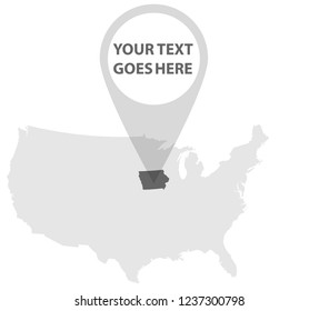 US Map - IOWA with Location Pin on it.