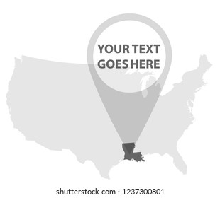 US Map - LOUISIANA with Location Pin on it.