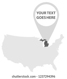 US Map - MICHIGAN with Location Pin on it.