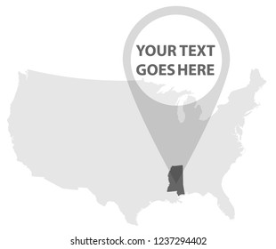 US Map - MISSISSIPPI with Location Pin on it. 