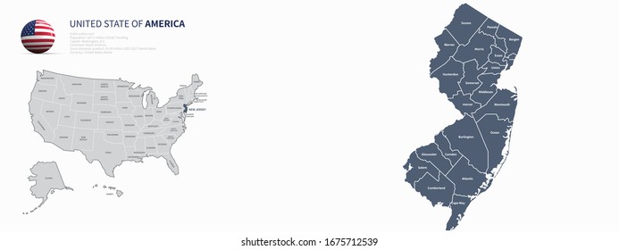 us map. new jersey map. united states map. Individual Map series of U.S. States.