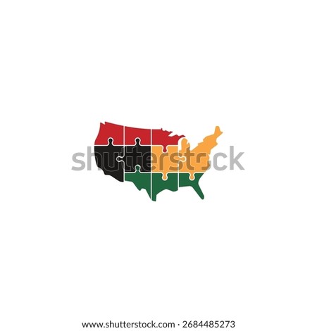 US Map, Pan African Colors, and Puzzle logo or icon design