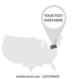 US Map - PENNSYLVANIA with Location Pin on it.