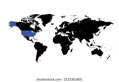 Mapa dos EUA com mapa do Uruguai