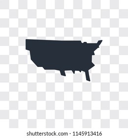 US map vector icon isolated on transparent background, US map logo concept