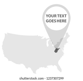 US Map - WEST VIRGINIA with Location Pin on it.