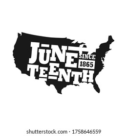 US Map with word Juneteenth Since 1865. Design of Banner and Flag. Vector logo Illustration. 