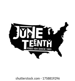 US Map with word Juneteenth Since 1865. Design of Banner and Flag. Vector logo Illustration. 
