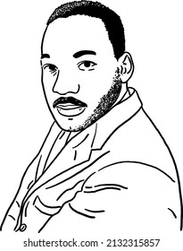 US, Mar 5 2022: Martin Luther King Jr. American Baptist Minister And Activist Portrait Hand Drawn Line Art Illustration