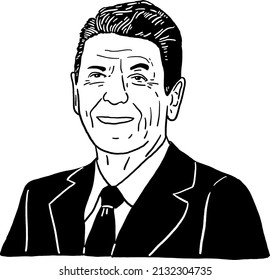 US, MAr 5 2022: Ronald Reagan
40th U.S. President American Politician Portrait Hand Drawn Line Art Illustration