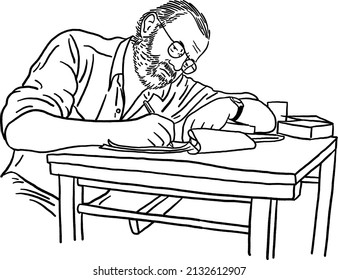 US, Mar 6 2022: Ernest Hemingway
American Novelist In Action Portrait Hand Drawn Line Art Illustration