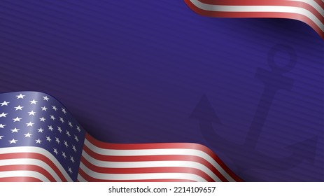 US Marine Corps Background With Waving U.S. Flag And Copy Space Area. Suitable To Use On U.s. Marine Corps Birthday Event