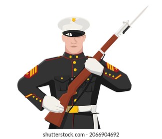 US marine in modern simple flat style isolated on white background. Handsome soldier concept vector illustrator.