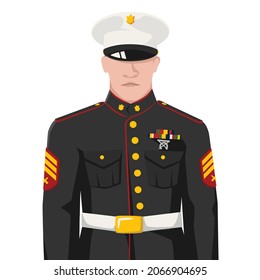 US Marine In Modern Simple Flat Style Isolated On White Background. Handsome Soldier Concept Vector Illustrator.