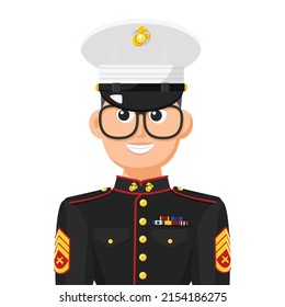 US Marine Sergeant In Simple Flat Vector. Personal Profile Icon Or Symbol. Military People Concept Vector Illustration.