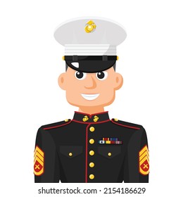 US Marine Sergeant In Simple Flat Vector. Personal Profile Icon Or Symbol. Military People Concept Vector Illustration.