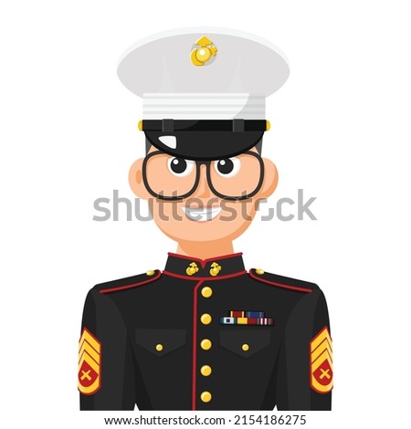 US marine sergeant in simple flat vector. personal profile icon or symbol. military people concept vector illustration.