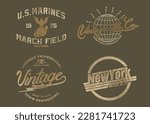 US Marines Vintage Graphics, California vector graphics, Globe Vintage Clothing T-shirt graphic Print Design, NYC Vintage CO. Graphics set, apparel design, typography and poster vector illustration.