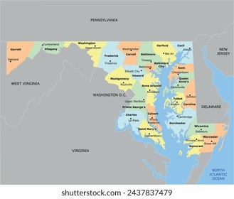 US Maryland State Map mit 24 Countys