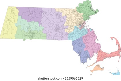 US Massachusetts State Census Tracts by County