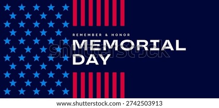 US Memorial Day card banner, stars and stripes background