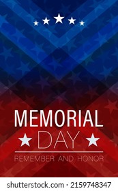 US Memorial Day celebration background banner or greeting card, with text and USA flag elements. Vector design EPS10.