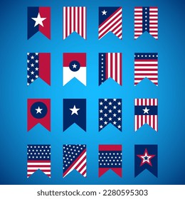 US memorial day, Patriot proud label, American flag and national symbols, United States of America patriotic emblems vector set. National independence day 4th july badges