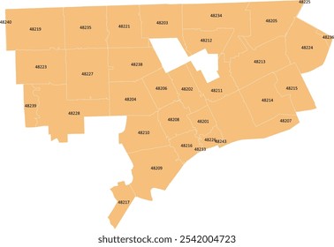 Mapa de Michigan State Detroit City com códigos postais