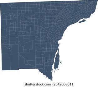 Mapa da cidade de Detroit do estado de Michigan com os tratos do censo para o condado de Wayne