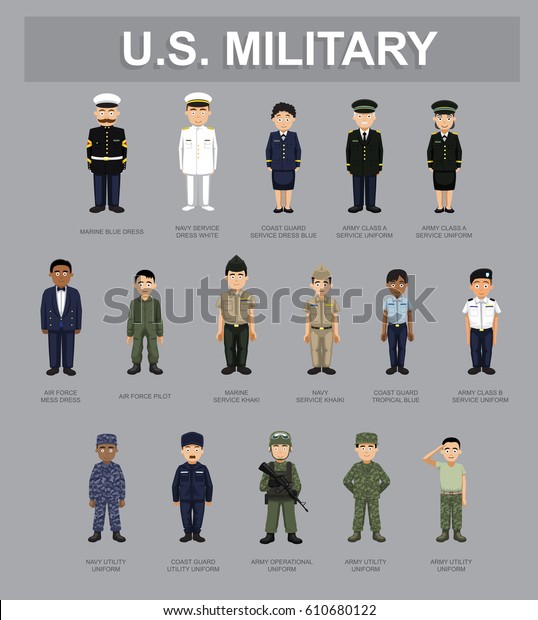 アメリカ軍のユニフォームの漫画のキャラクターベクターイラスト のベクター画像素材 ロイヤリティフリー 610680122