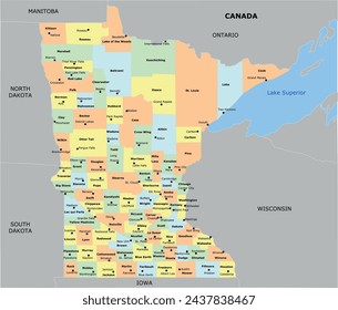 US Minnesota State Map with 87 counties