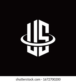 Logotipo del monograma estadounidense en forma de hexágono y rodeado de un anillo