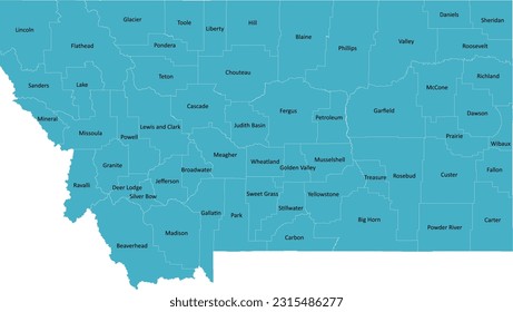 US Montana county map with 56 Counties’ Names and Boundaries, all text in one layer could be hidden.