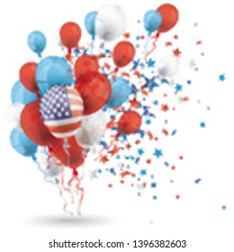 US national colors balloons and stars on the white background. Eps 10 vector file.