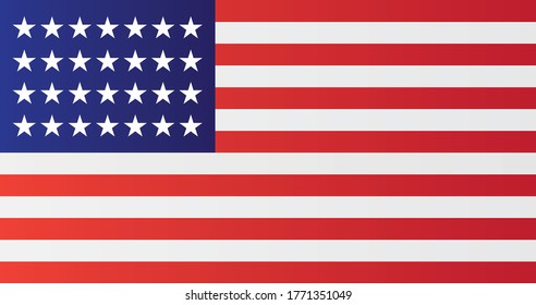 US national flag with 28 stars. United States vector illustration history symbol.
In use 4 July 1846 to 3 July 1847.