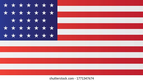 US national flag with 33 stars. United States vector illustration history symbol. In use 4 July 1859 to 3 July 1861. 
