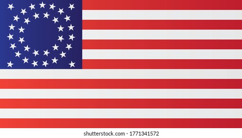 US national flag with 35 stars. United States vector illustration history symbol. In July 4, 1863.
