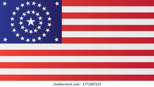 US national flag with 38 stars concentric circles. United States vector illustration history symbol.
