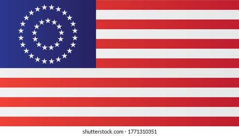 US national Medallion Centennial Flag with 37 stars. United States vector illustration history symbol.
