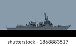US Navy Arleigh Burke-class Flight II guided missile destroyer. Vector image for illustrations and infographics.