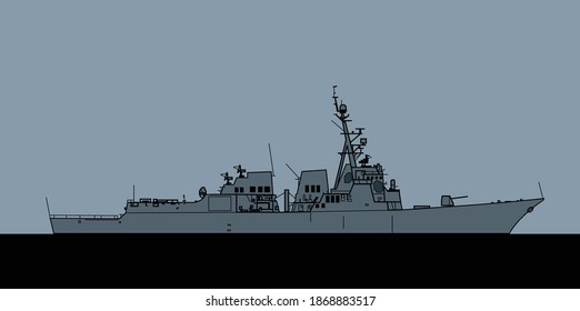 US Navy Arleigh Burke-class Flight II Guided Missile Destroyer. Vector Image For Illustrations And Infographics.